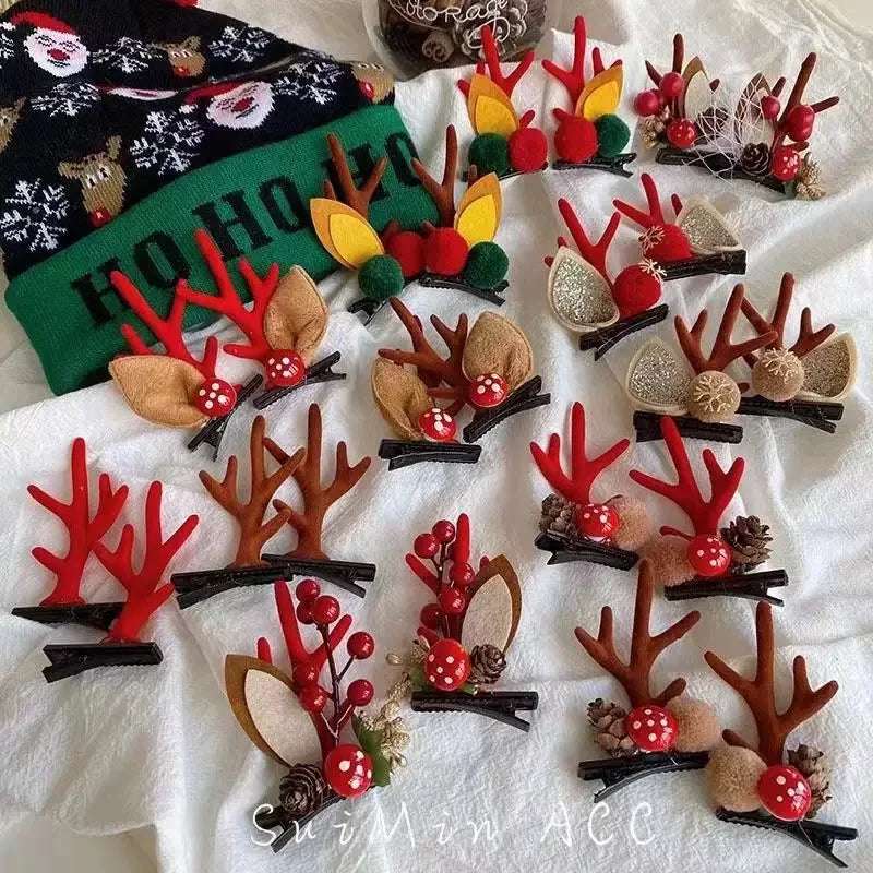 Fashion 1Pair Christmas Milu Deer Hair Clip Accessories Women Festival Handmade Headwear Cute Hairpin Girls Ornaments Jewelry