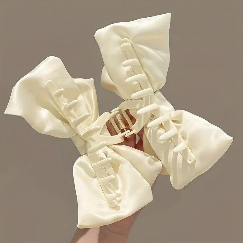 Cute Sweet Princess Satin Pink Bowknot Grab Clip for Women Temperament Hair Pins Shark Clip Bride Hair Jewelry Accessory Gift